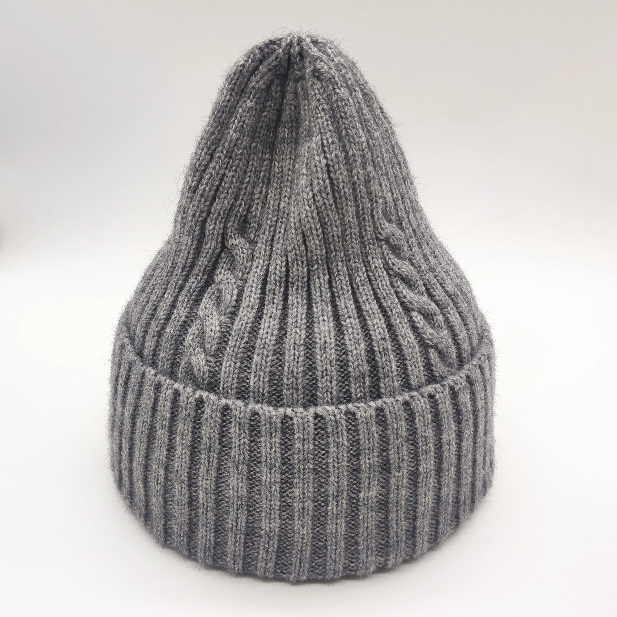Новое поступление, женская зимняя вязаная шапка Skullies Beanie, сохраняющая тепло, полосатая вязаная шапка, шапки Homme для взрослых - Цвет: gray