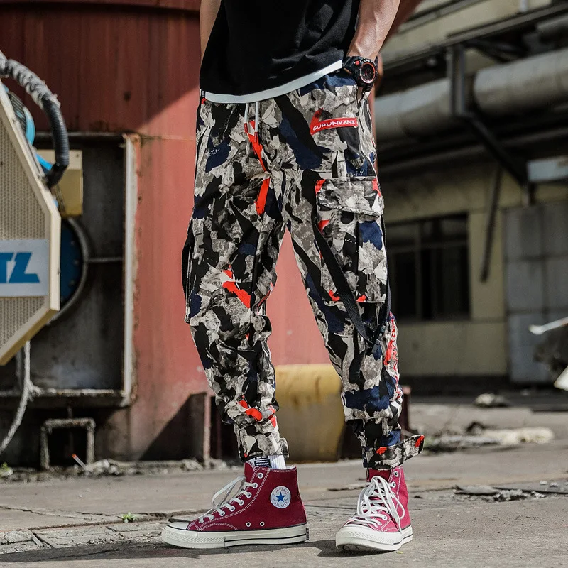 Уличные танцевальные королевские камуфляжные комбинезоны в стиле хип-хоп Харадзюку спортивные штаны для скейтборда с несколькими карманами и вышитыми буквами