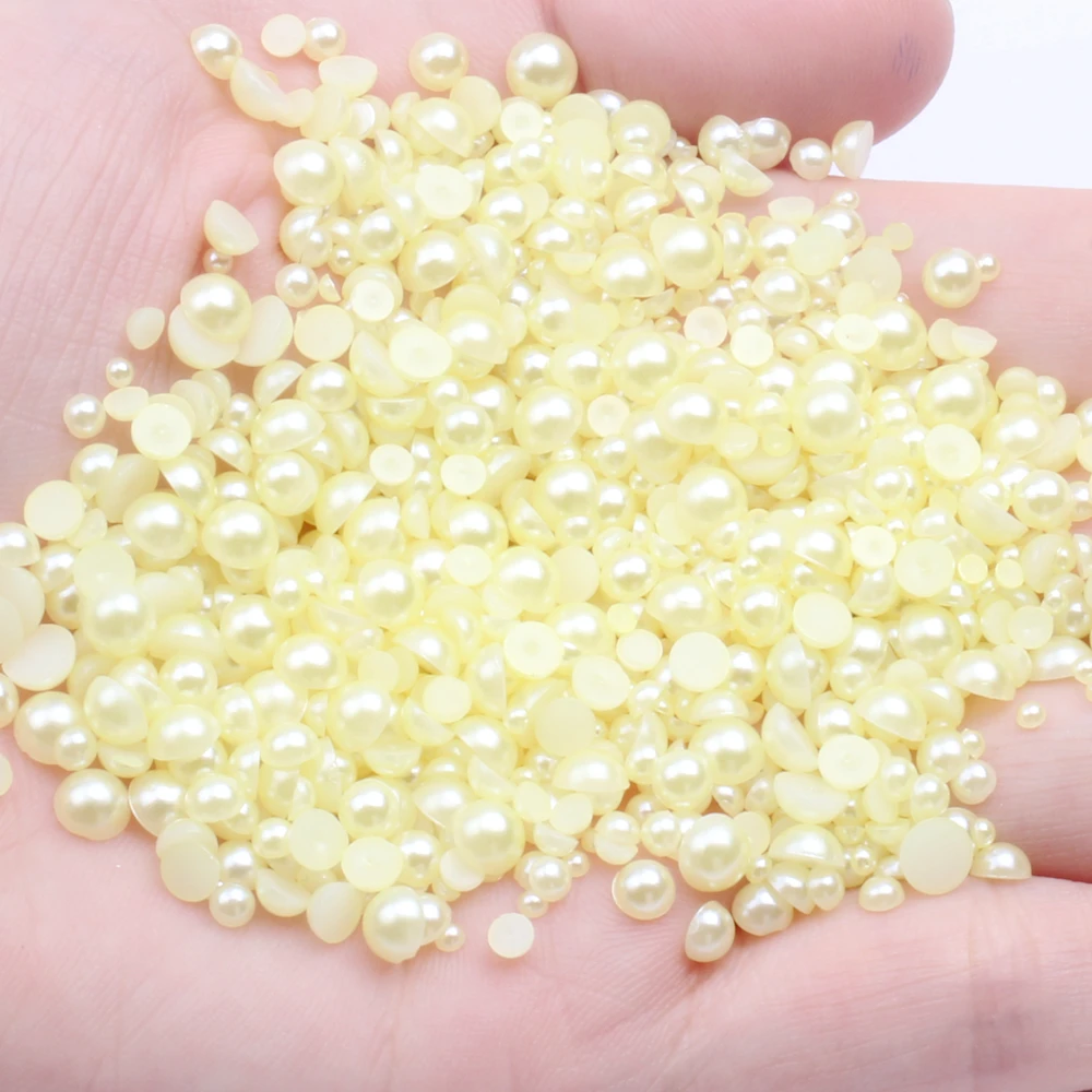 32 light yellow Смешанные размеры 2 3 4 5 мм 1000 шт половинные жемчужины множество цветов на выбор Смола Круглые бусины плоская задняя сторона бусины дизайн ногтей украшения Diy Диаманте - Цвет: 32 light yellow