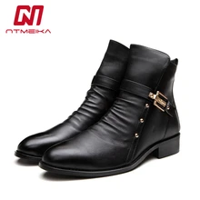 Мужские ботинки из натуральной кожи; форменная Базовая мотоциклетная обувь «Челси»; мужские ботильоны в стиле панк-рок; черная обувь; botas hombre; NMB07
