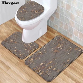 

Thregost Europe Print Mat for Bathroom 3Pcs Bath Mat Non-slip Bathroom Carpet Bath Rugs Absorbent Floor Mats Bathroom Rug
