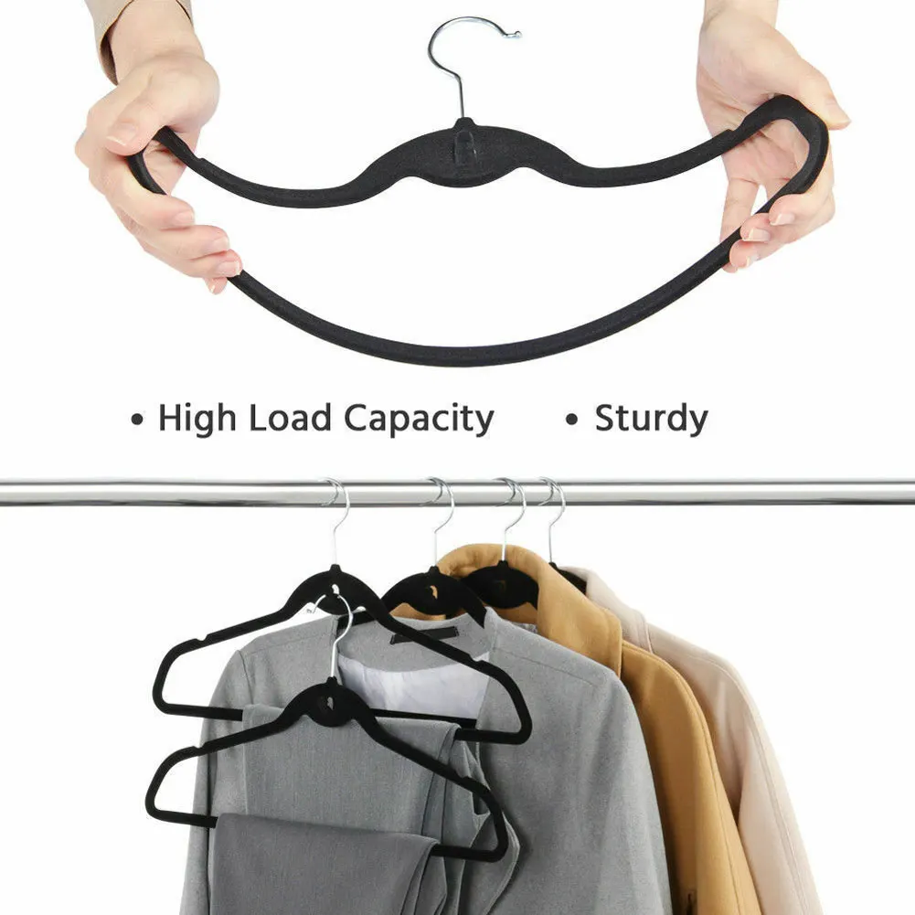 10/20Pcs Foldable Black Velvet Clothes Rack, Non-Slip Flocking Hanger, Balcony Home Accessories, Wardrobe Organizer, Wardrobe 3