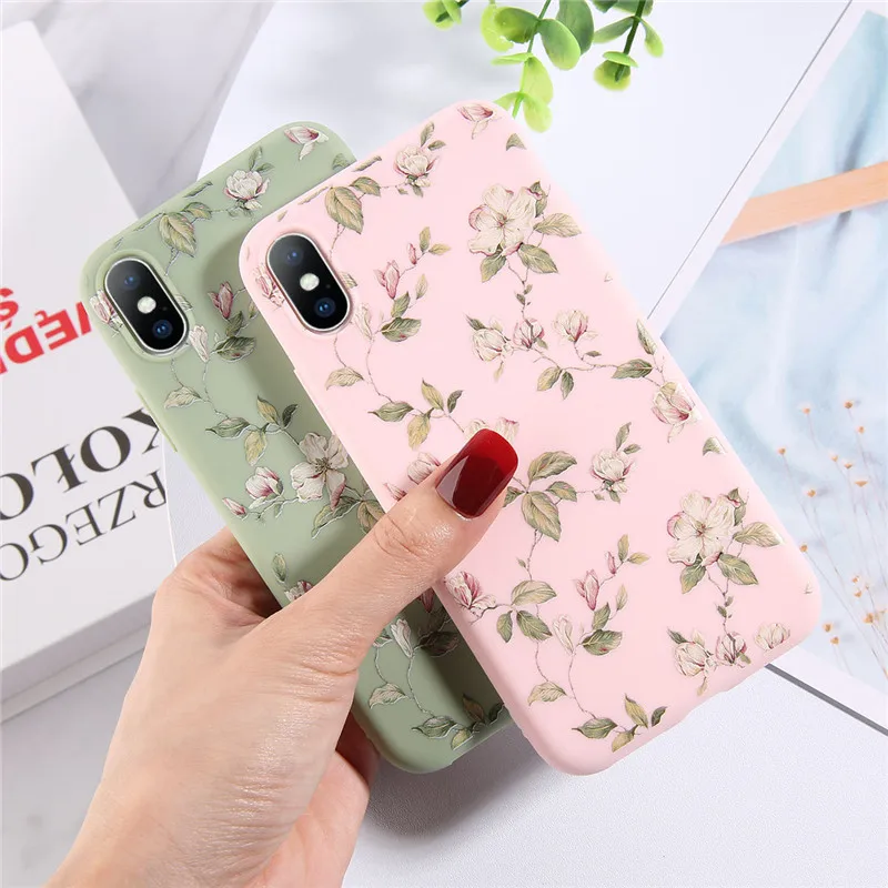 Чехол USLION для iPhone 7, 8, 6, 6S Plus, карамельный цвет, лист, цветок, чехол для телефона, для iPhone XR, Xs, Max, X, Цветочный, ТПУ, мягкий силиконовый чехол