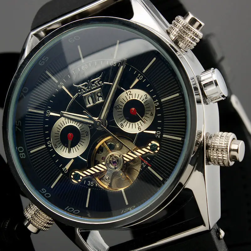 JARAGAR Watches Men Luxury Flying Automatic Tourbillon Watches Rubber Calendar Mechanical erkek kol saati Montre Homme