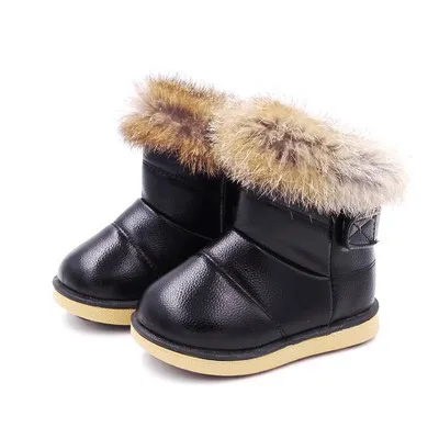 Детская теплая зимняя обувь; уличные зимние ботинки для девочек; Детские Плюшевые ботинки; обувь из искусственной кожи для малышей; 4 цвета; зимние ботинки на плоской подошве - Цвет: Black