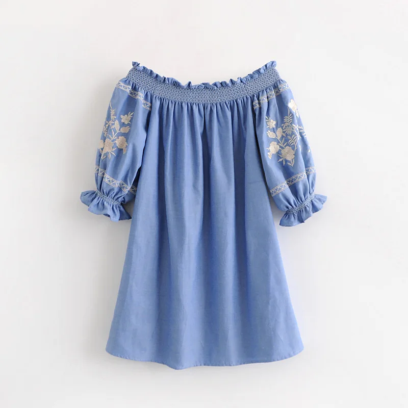 Boho шикарные женские платья с открытыми плечами и цветочной вышивкой happie, мини-платья с рукавом три четверти, женские платья больших размеров