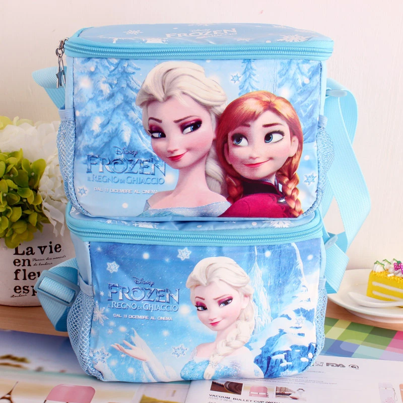 Disney-fiambrera cruzada con Diagonal para niños, bolsa de aislamiento de comida de dibujos animados, con las esposas de la princesa Elsa y Anna