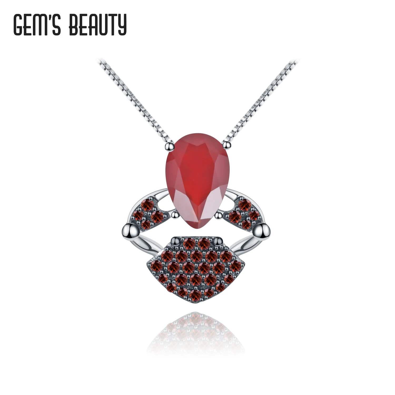 

GEM'S BEAUTY 925 Sterling Silver Vintage Necklace For Women Natural Pear Cut Red Agate Handmade Jewellery Pendant Necklace