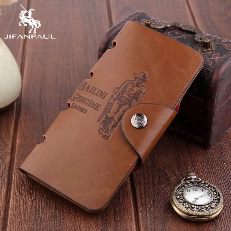 

JIFANPAUL 2020 new men's long wallet wallet men's dollar clip leather men's suit bag wallet men's button retro handbag