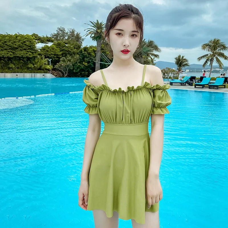 

Women's One-Piece Swimwear One Piece Bathing Suit Suits Women Plus Size Block Bubble Hot 2019 New Korean Pure Solid Polyester