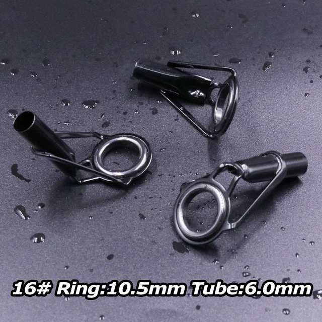 3Pcs Fishing Rod Tip Guides Repair Kit Stainless Steel Frames Ceramics Rings Black Rod Building Guide Eye Building Repair 6#~16# Size16 6.0mm 3Pcs