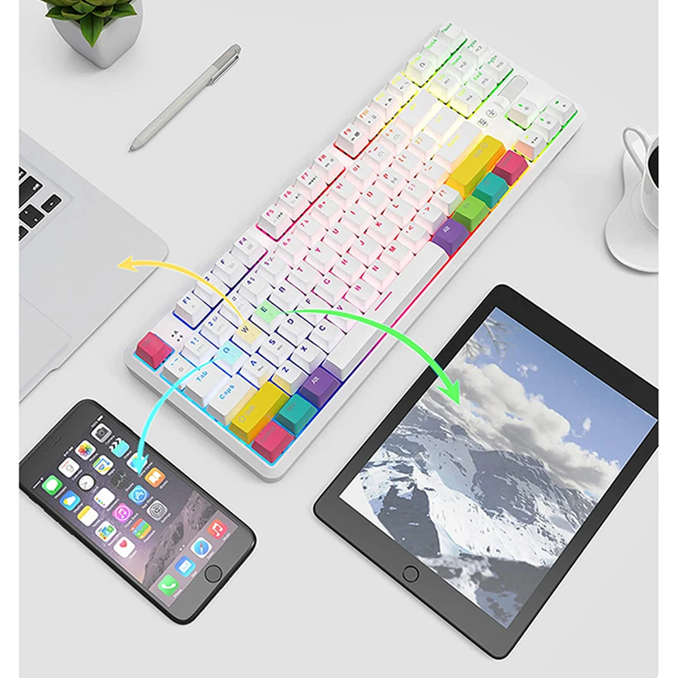 

SeenDa 87Keys Bluetooth Wireless Mechanical Keyboard with RGB Backlit Rechargeable Type C Wired Gaming Mechanical keyboard