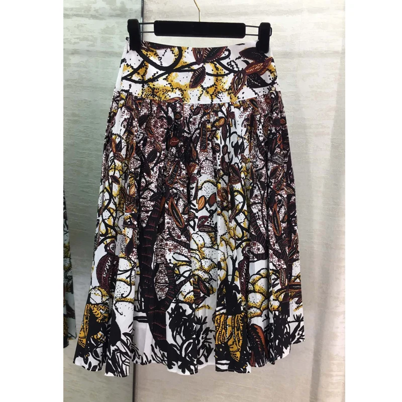 Новинка 11,23 года; хлопковая плиссированная юбка с принтом и высокой талией