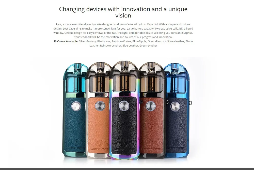 Original Lost Vape Lyra Pod System Kit 1000mAh battery 20W Electronic Cigarette Vape 2ml Pod Cartridge Tank with Mesh MTL Coil (9)