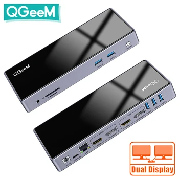 

QGeeM 15-IN-1 USB 3.0 Hub Docking Station for Macbook Pro Xiaomi Laptop 5K/ Dual 4K 60Hz Display USB Type C Hub HDMI Card Reader