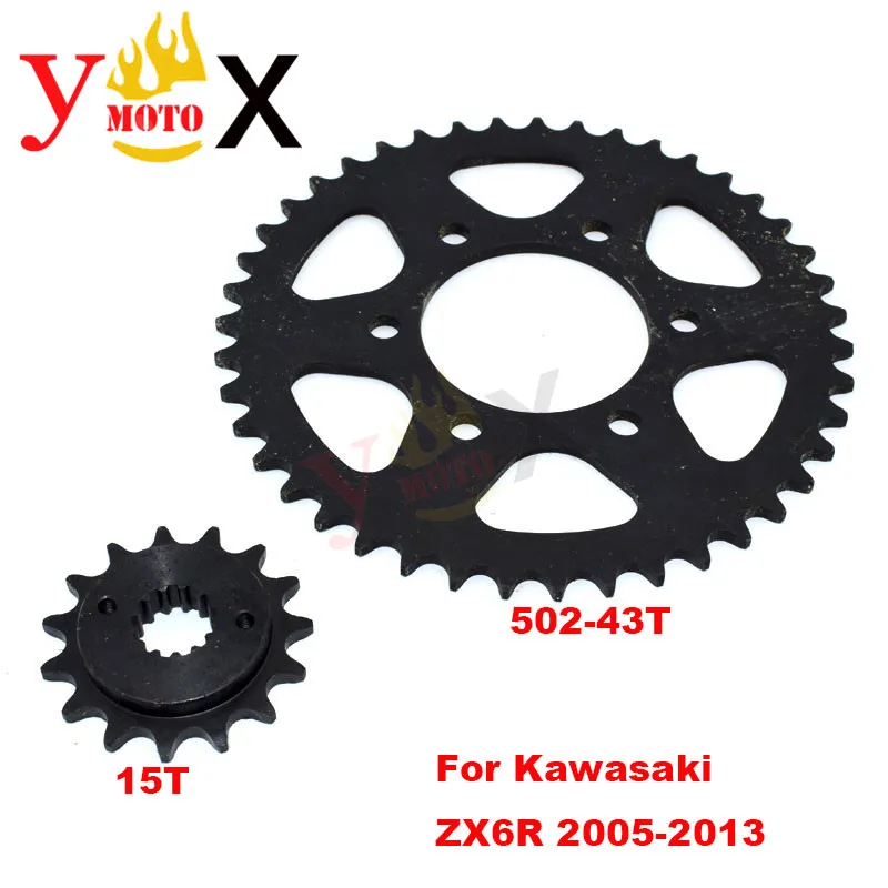 ZX 6R Motorcycle Front & Rear Set 15T 520 43T Chain Sprocket Gear Steel For KAWASAKI Ninja ZX6R
