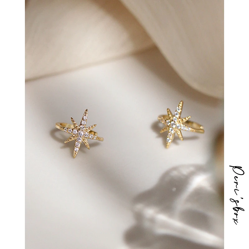 Peri'sBox Delicate Starburst Fake Ear Cuff Earrings for Women No Piercing Cz Star Clip Helix Boucles d oreille | Украшения и