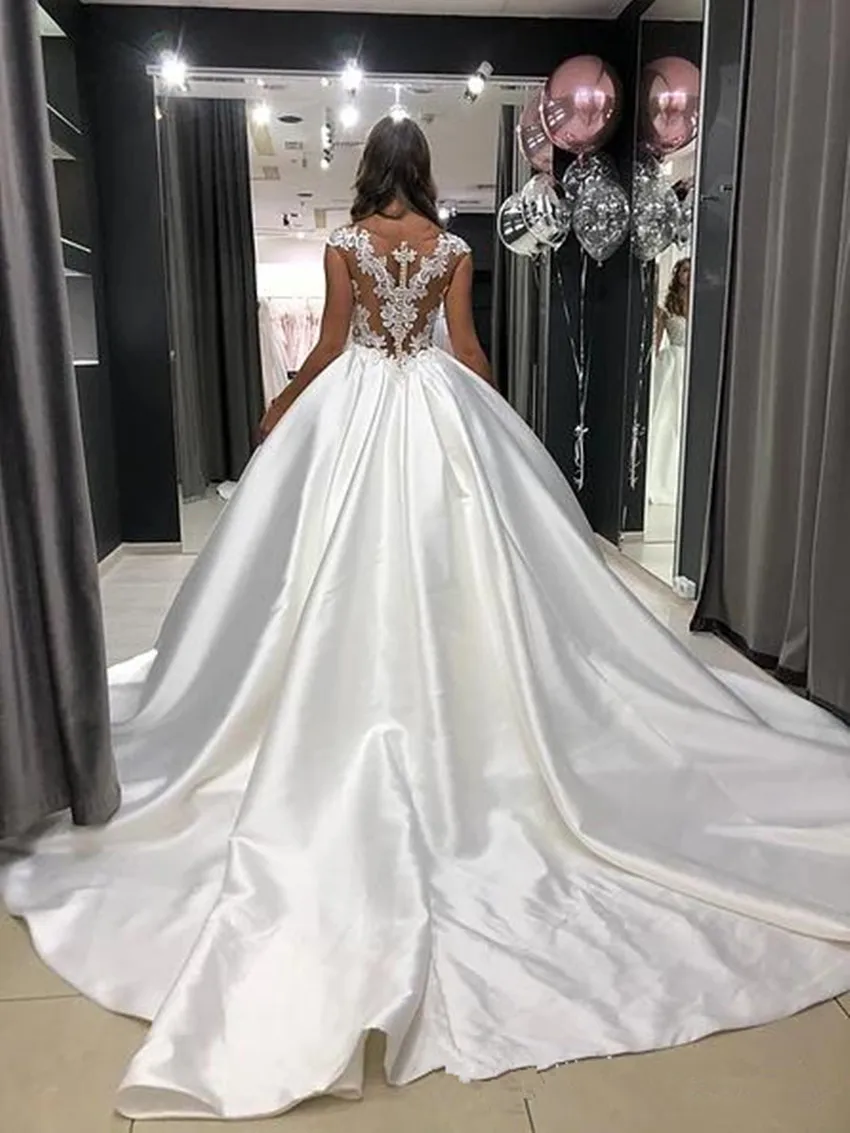 Винтажные атласные свадебные платья robe de mariee с v-образным вырезом и открытыми плечами, свадебные платья на заказ, свадебное платье трапециевидной формы