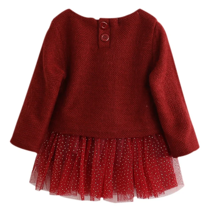 Girls Dress Autumn Long Sleeve Patchwork Plush Ball Bow Tulle Dresses Kids Clothes