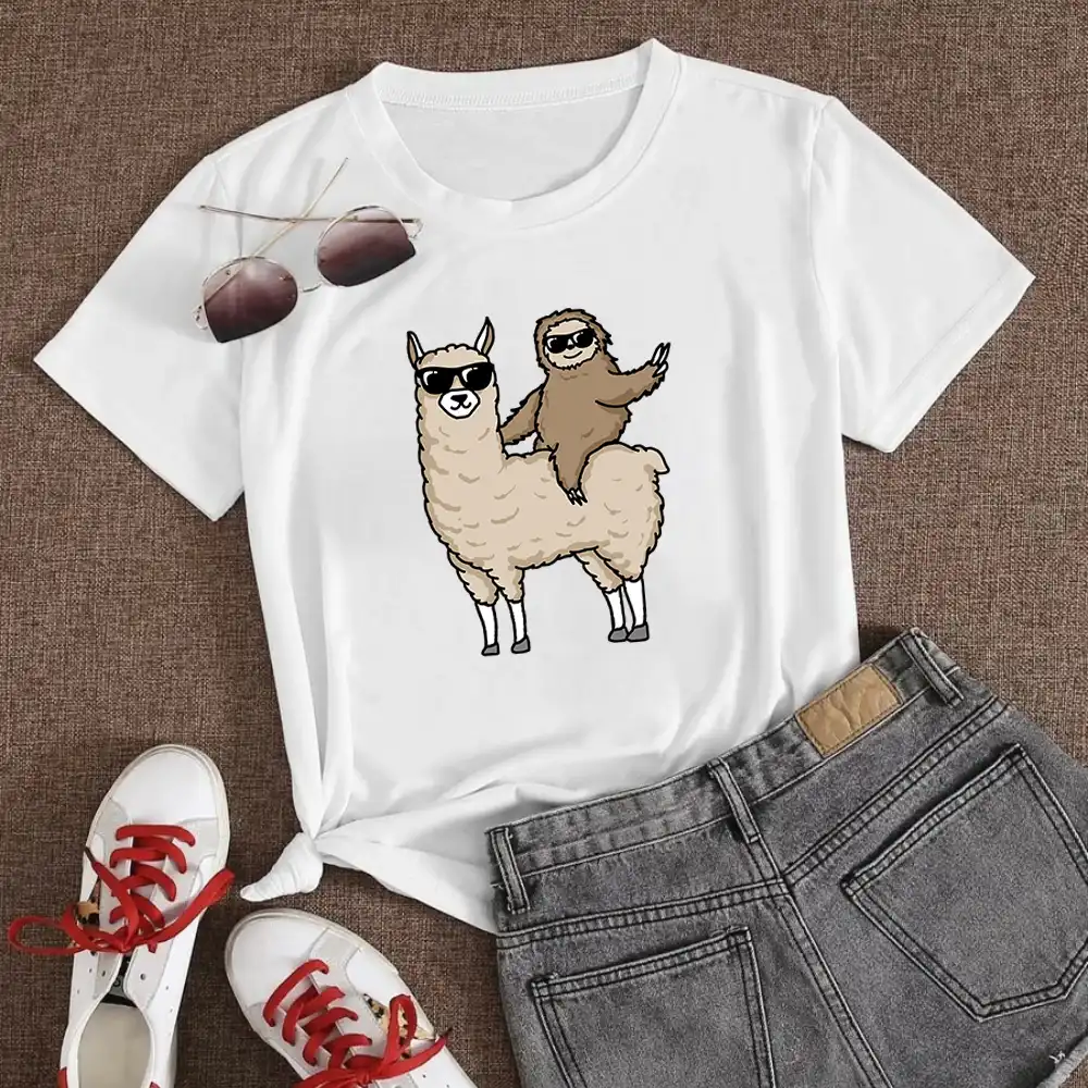 夏のtシャツファッション原宿女性アルパカとナマケモノグラフィック安いミニマリズム人格シンプルさ高品質tシャツ Tシャツ Aliexpress