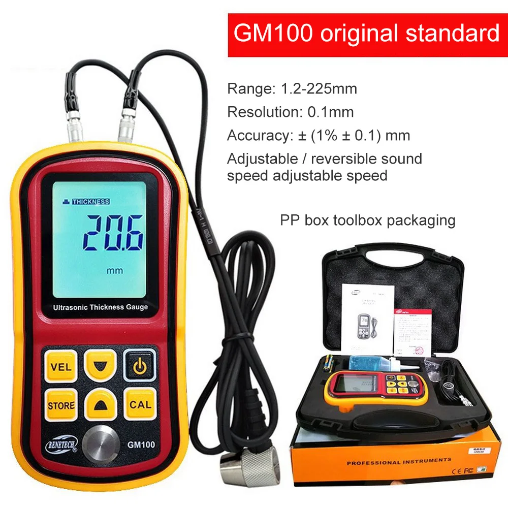

Digital Ultrasonic Thickness Gauge 1.2-220mm Steel Width Testing Monitor Tester Meter Sound Velocity Meter Measuring Instrument