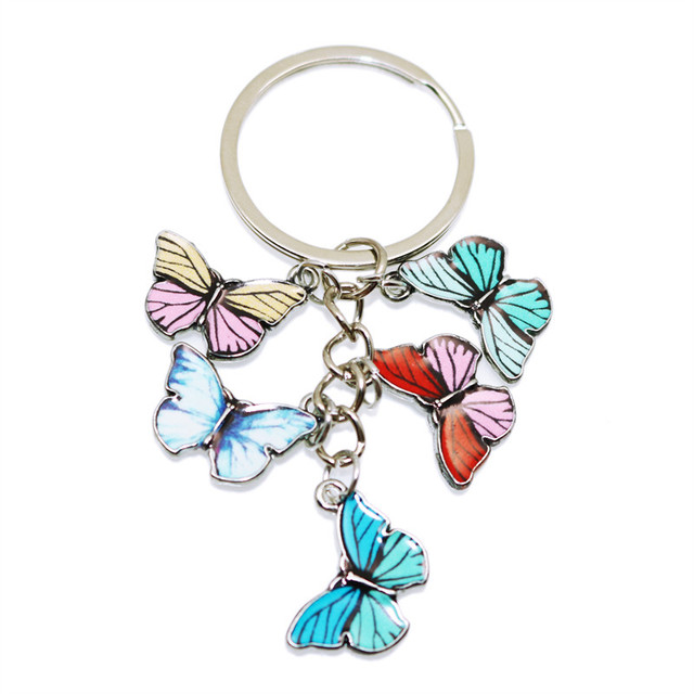Styles Enamel Colorful Butterfly Pendant Keychain Insects Car Key Rings Women Bag Accessories Jewelry Christmas Xmas Gifts