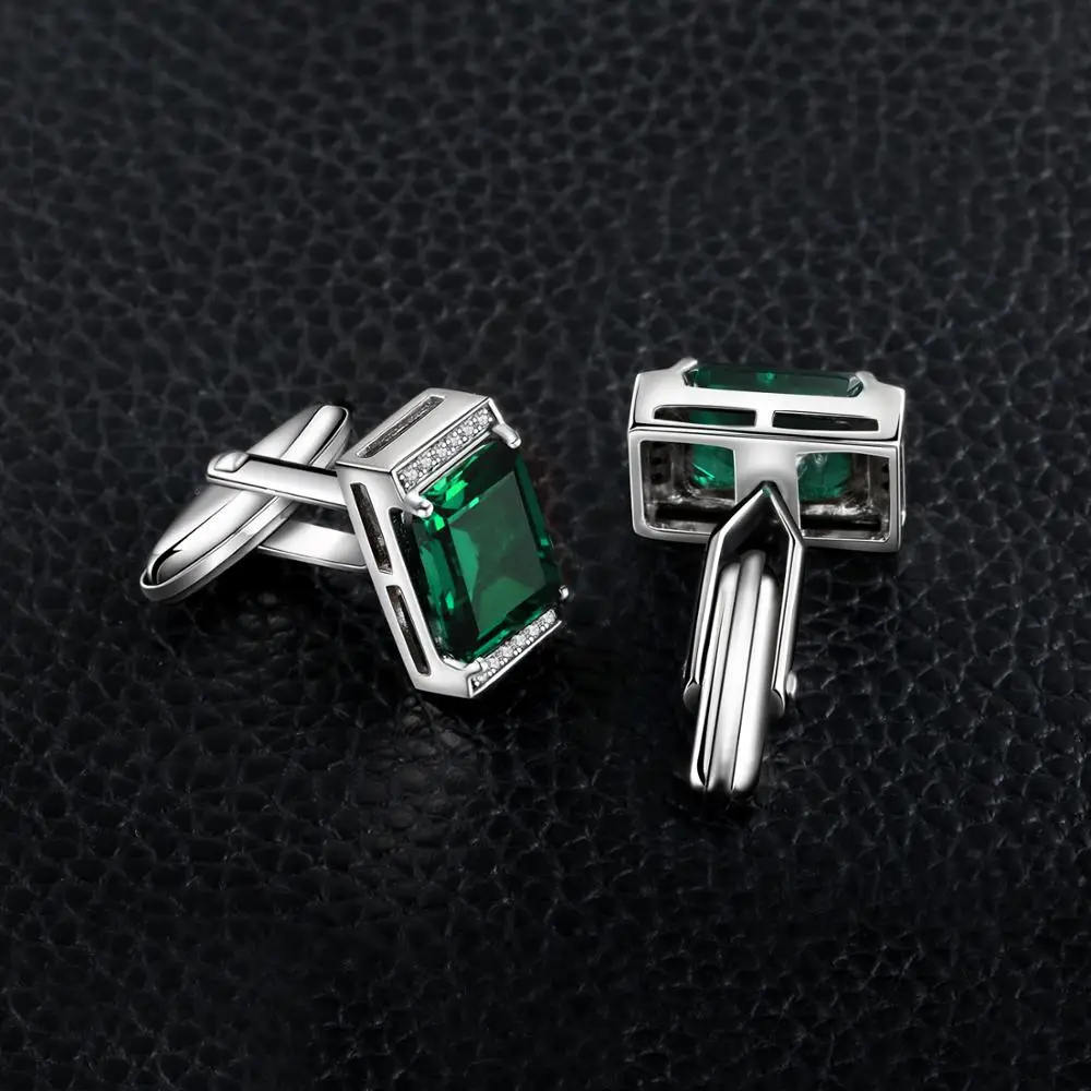 JewelryPalace Men Luxury Created Nano Russian Emerald Anniversary Wedding Cufflinks 925 Sterling Sliver