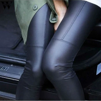 

Womail Pants Women Autumn Women Leather Pant Female Winter High Waisted Pants Leather Trousers PU Skinny Stretch Pencil Pantalon
