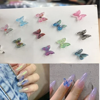 

New 3D DIY 100 pcs Rainbow Fresh Natural resin Butterfly Charm Nail Decoration Nail Art Jewelry 3-dimensional Nail Accessories