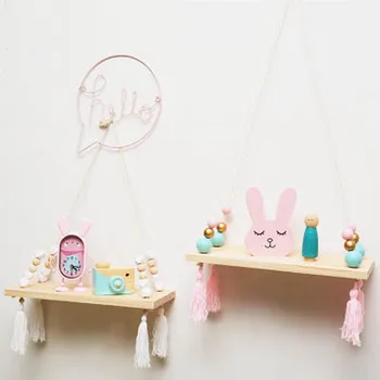 

Nordic Wood Wall Shelf Hanging Decor Children Room Colorful Beads Tassel Storage Rack Home Decoration Accessories Teen Girls