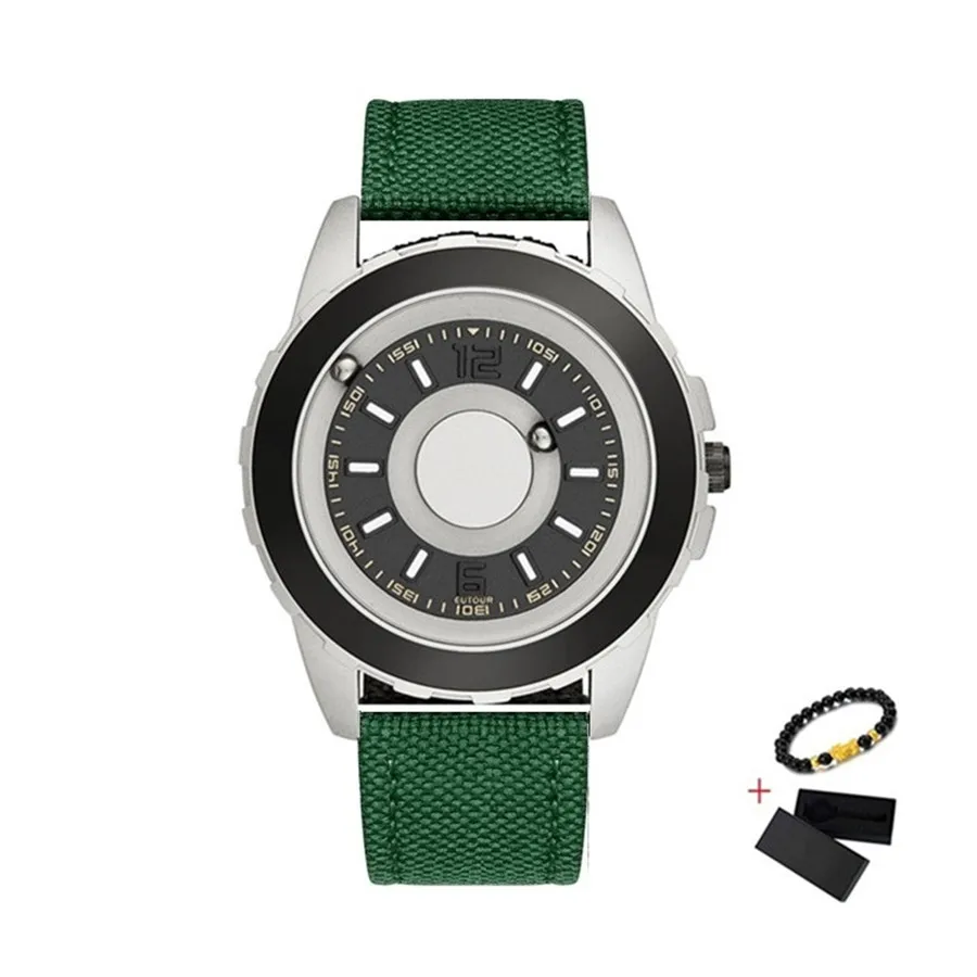 Silver Green Canvas Eutour черные часы с магнитным шариковым указателем кварцевые часы мужские водонепроницаемые наручные часы нейлоновые мужские часы на ремне Топ бренд класса люкс - Цвет: Silver Green Canvas