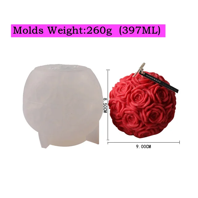 3D Rose Ball Aromatherapy Candle Silicone mould Diy Rose Style Candles  Plaster Soap Making Molds Handmade Candle Making Kit