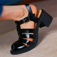 

Mary Janes Women's Bright Cow Leather Gladiator Sandals Strappy Closed Toe Cuban Oxfords Summer Pumps 34 35 36 37 38 39