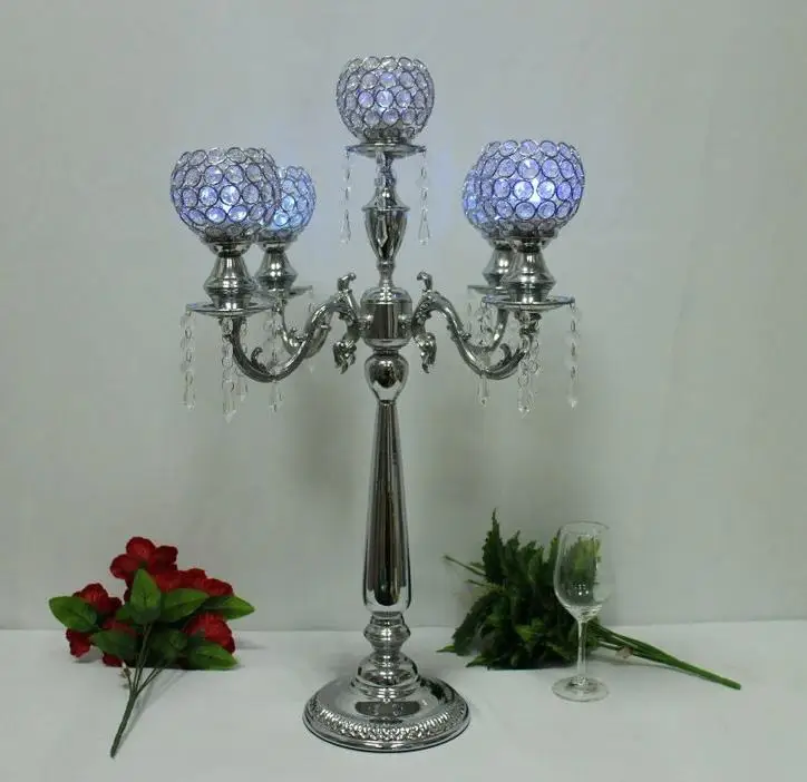12pcs)New style Crystal Candelabras 5-Arms Candle Holders Pendants Wedding Centerpiece Candlestick Home Decoraion senyu831