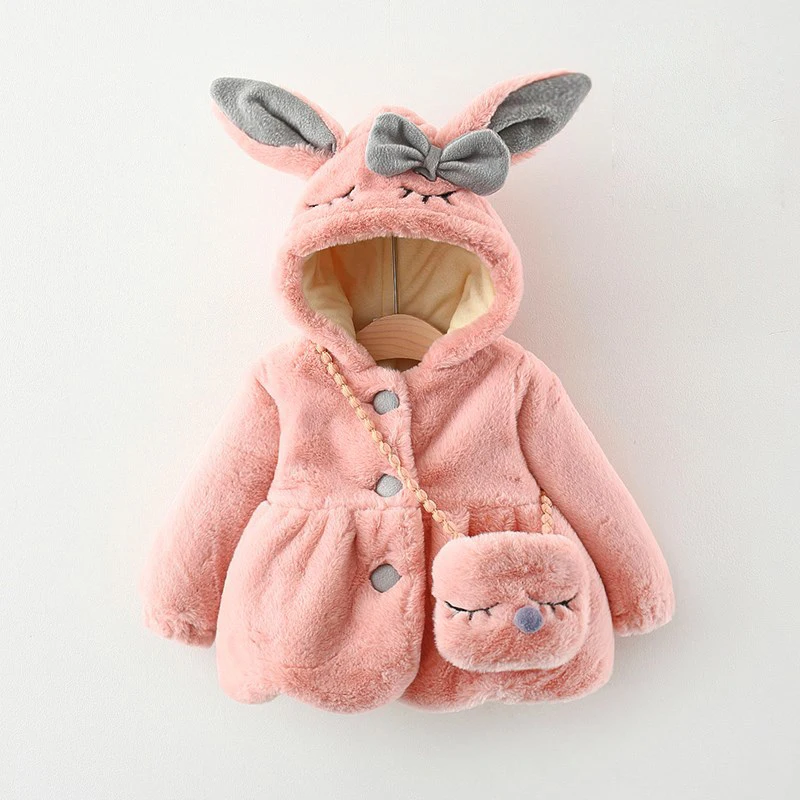 Winter Newborn Baby Girl Clothes Rabbit Ear Plush Baby Jacket Christmas Girls Fur Coat Snowsuit Warm Hooded Infants Outwear