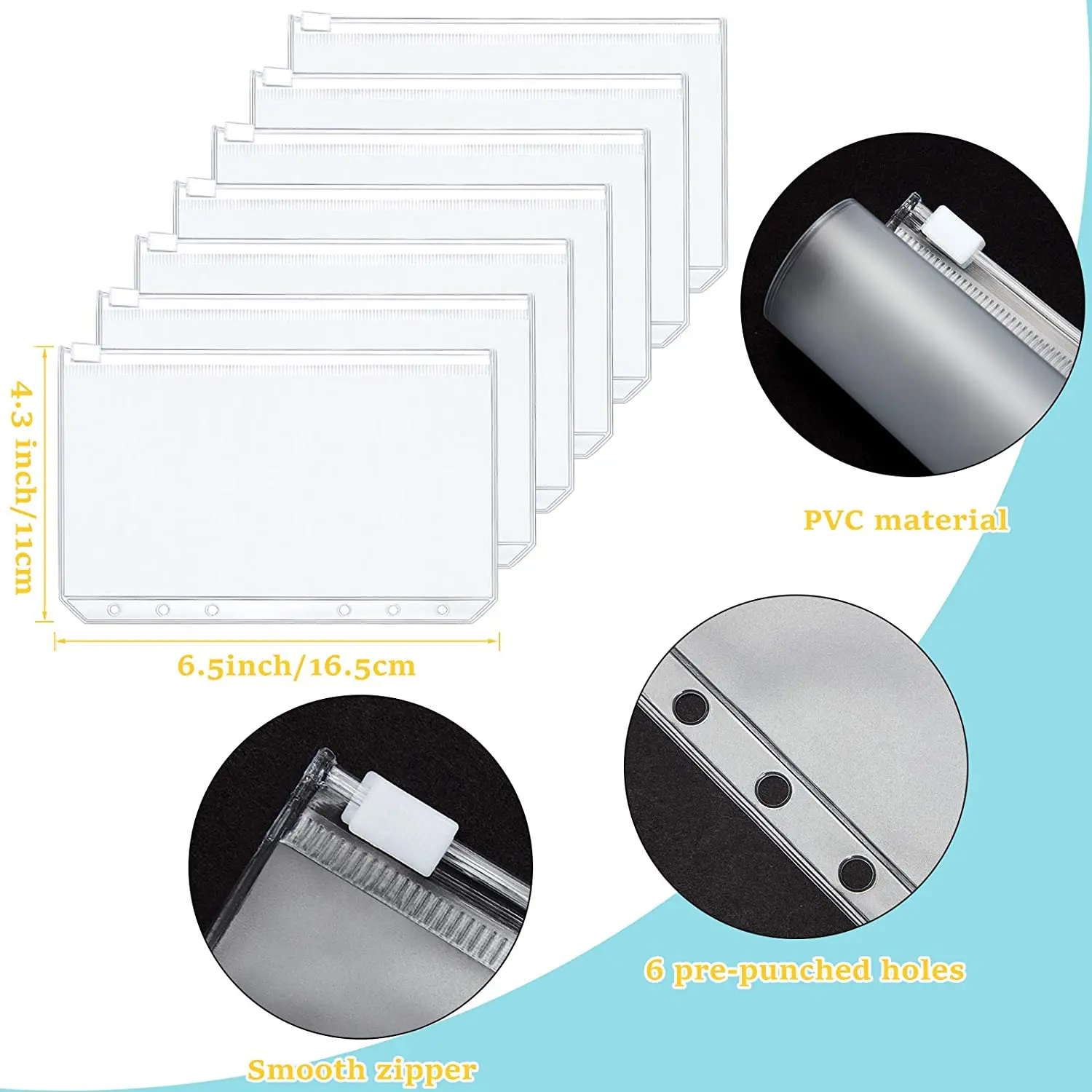 30 sztuk A6 spoiwa kieszenie foldery koperty dla 6-pierścień Notebook luźny liść torby, wodoodporne etui z PVC dokument torby na dokumenty