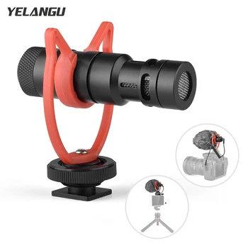 

YELANGU MIC10 Mini Microphone Plug/Play Mic 3.5mm Plug+Shock Mount Wind Screen for Smartphone DSLR Camera Video Recording Live