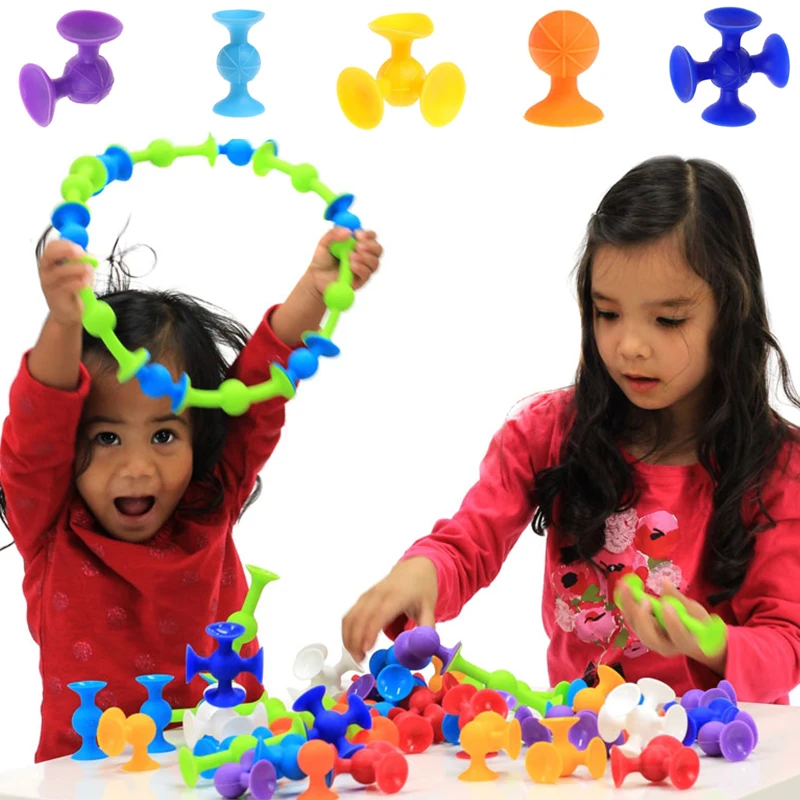 New Soft Building Blocks kids DIY Pop squigz sucker Funny Silicone block Model