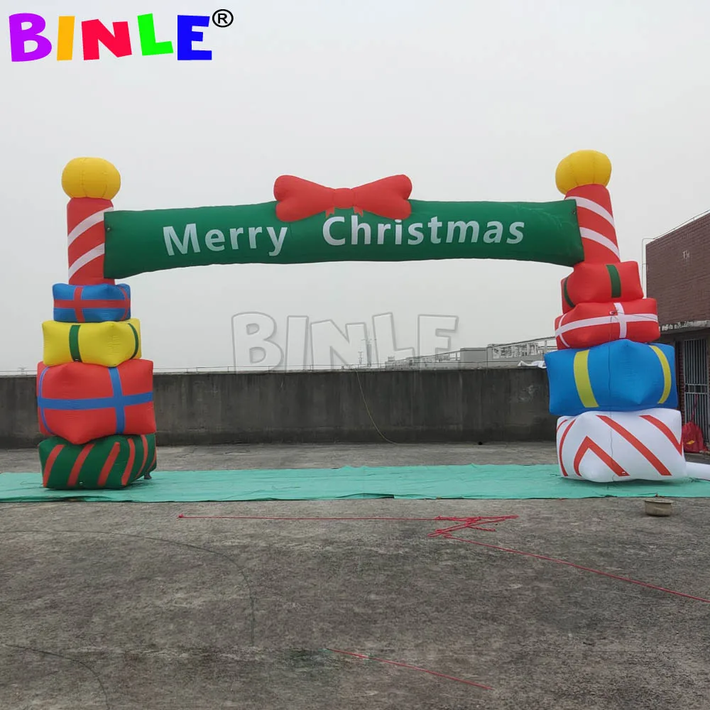 9m Large Outdoor Xmas Gift Box Design Inflatable Christmas Archway Blow Up Entrance Arch For Court yard Party Decoration
