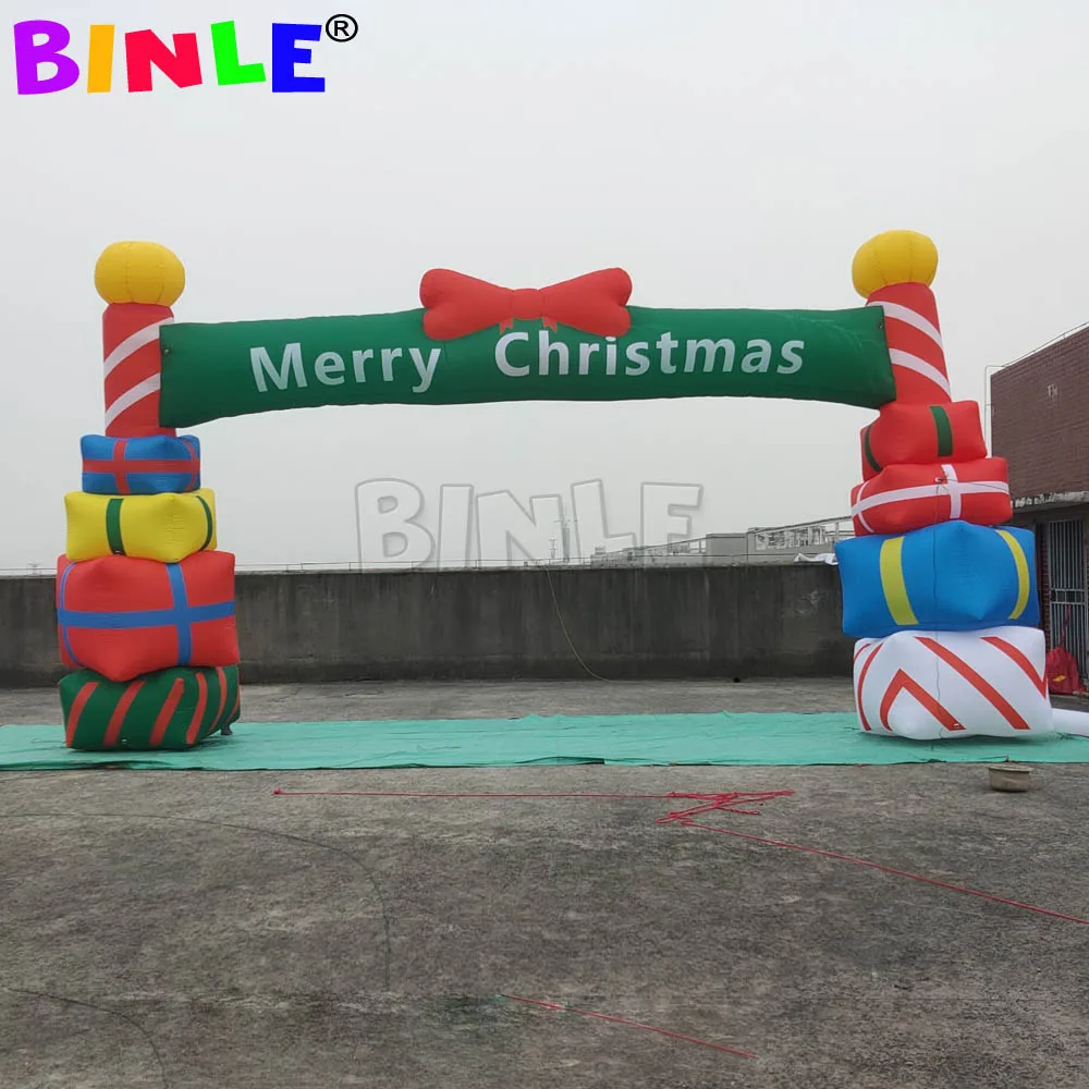 9m Large Outdoor Xmas Gift Box Design Inflatable Christmas Archway Blow Up Entrance Arch For Court yard Party Decoration 10pcs lot trendy color jute pouches jewelry organizer bags christmas decoration sachet candy gift pocket can customized logo