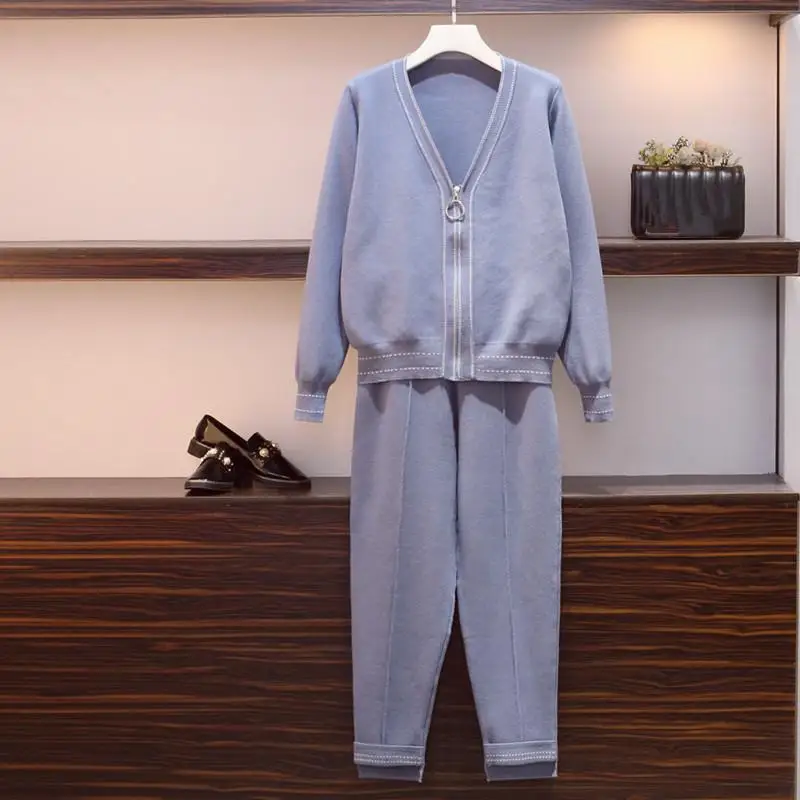 Модные Для женщин большие размеры Трикотаж из 2 предметов спортивный костюм для