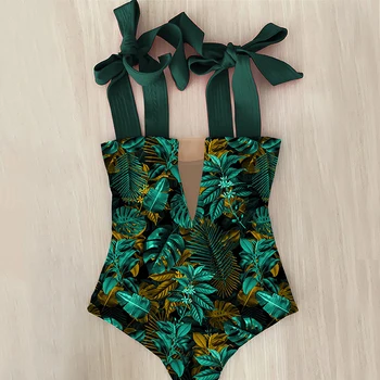 New Sexy One Piece Swimsuit Shoulder Strappy Swimsuit Print Floral Swimwear Women Backless Bathing Suit Beach Wear Monokini 3