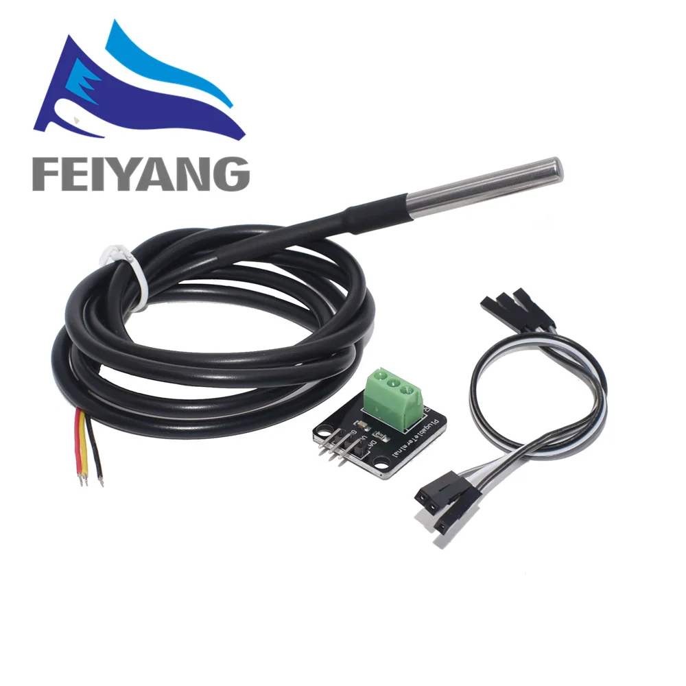 

DS18B20 Temperature Sensor Module Kit Waterproof 100CM Digital Sensor Cable Stainless Steel Probe Terminal Adapter For Arduino