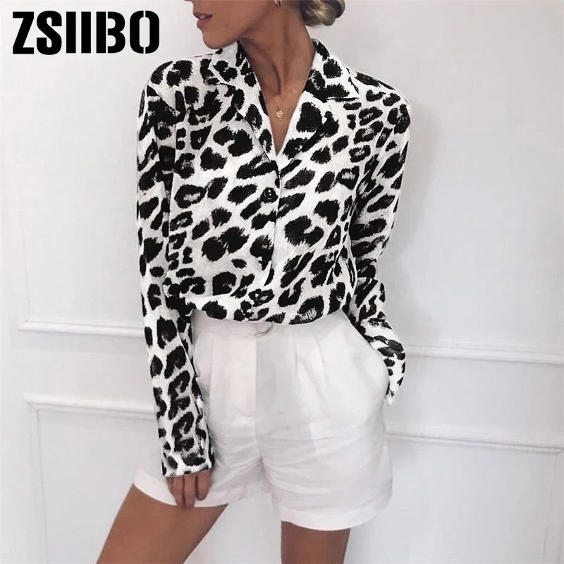 

leopard blouse 2019 autumn Long Sleeve Women Shirts V Neck Button Women Tops Large size Casual dames kleding Female Clothing