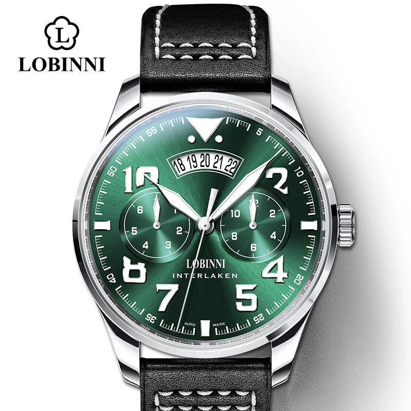 Швейцарские LOBINNI мужские часы Япония MIYOTA 9122 автоматические механические MOVT Мужские сапфировые часы relogio - Цвет: rose-green-black