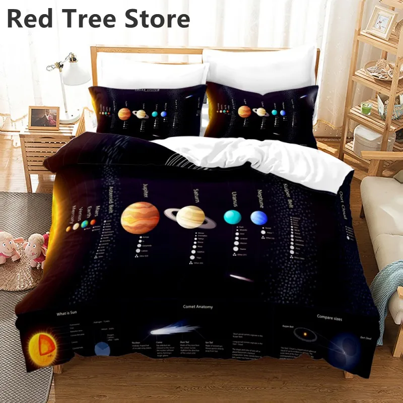Cartoon Universe Bedding Set Galaxy Outer Space Duvet Cover Quilt Comforter with Pillowcase King Queen Full Size Bed Linen Sets