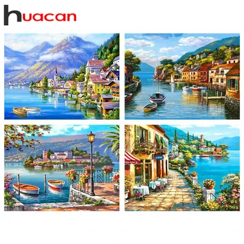 

Huacan 5D DIY Diamond Painting Kit Seaside Town Full Square Drill Diamond Embroidery Mosaic Landscape Handmade Gift Home Decor