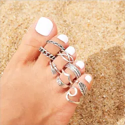 WEILYDF 9 Pcs//Set Retro Knuckle Foot Ring Wave Open Toe Rings Finger Accessories Summer Jewelry Gift for Women Girls,Golden