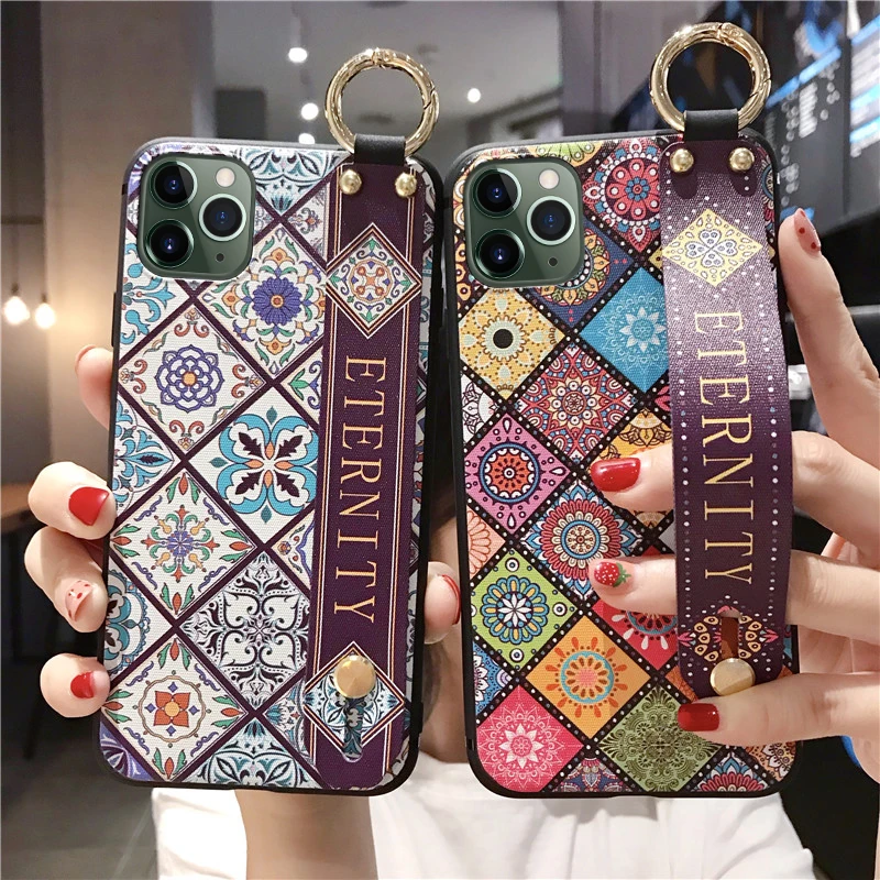 

Seonstai For iphone 7 8 6 6s plus 11 Pro Max Wrist Strap Case For iphone XR X Xs max Flower Soft TPU Phone Holder Cover
