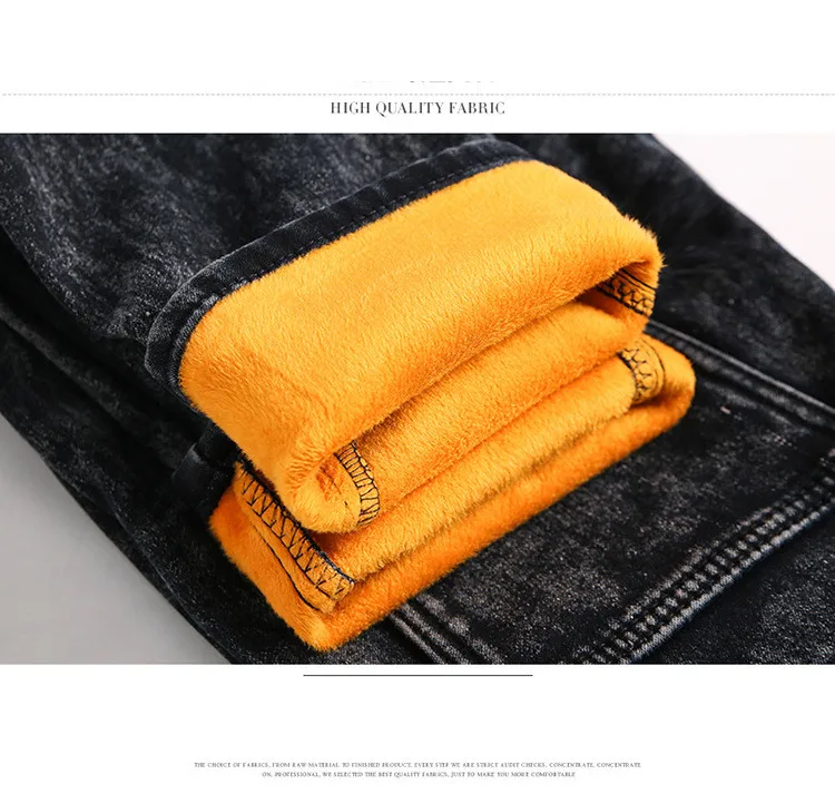 regular jeans Fleece High Quality Jeans Casual Slim Black Jeans Men's Straight Pencil Pants Fashion Men's Street Tight Men's Denim Trousers biker jeans